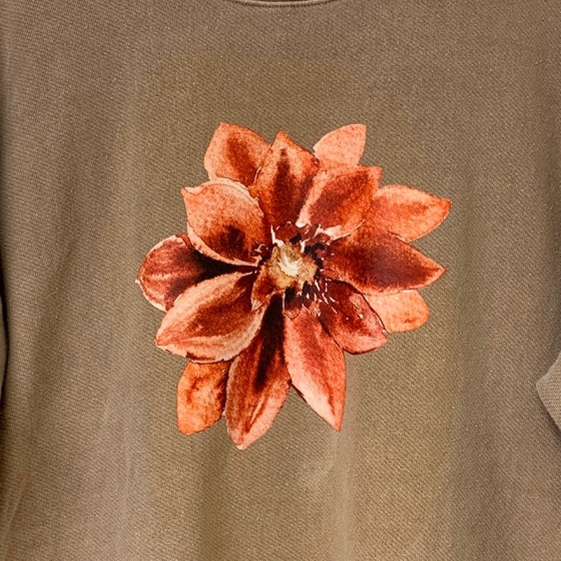 Poinsettia Flower Hand Printed Tan Sweatshirt by Revyntage, photo 2