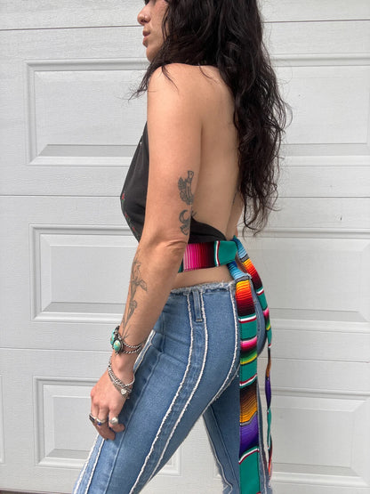 Grateful Dead Beaded Halter Backless Halter Crop Top