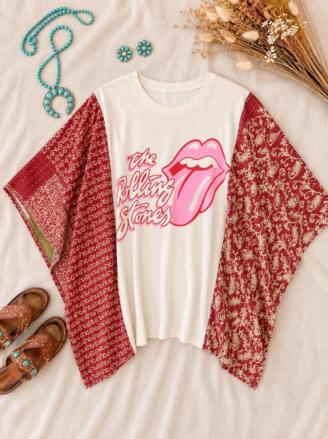 Rolling Stones Handmade Boho Poncho Top