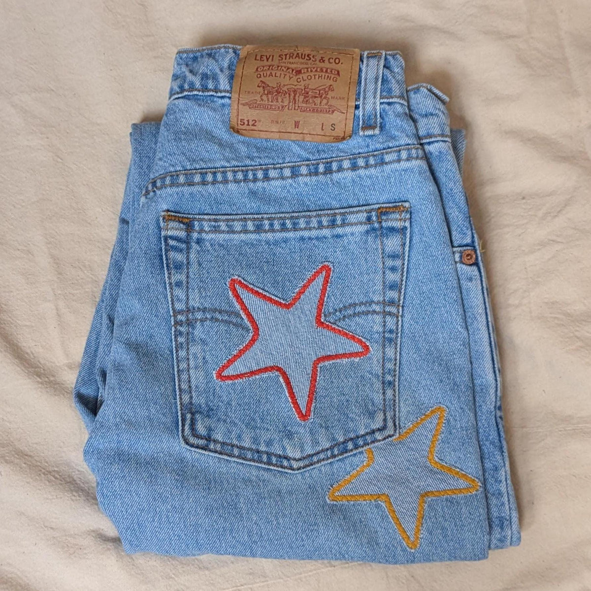 Patchwork Star Jeans- Light Wash Levi's with Handmade Star Patches