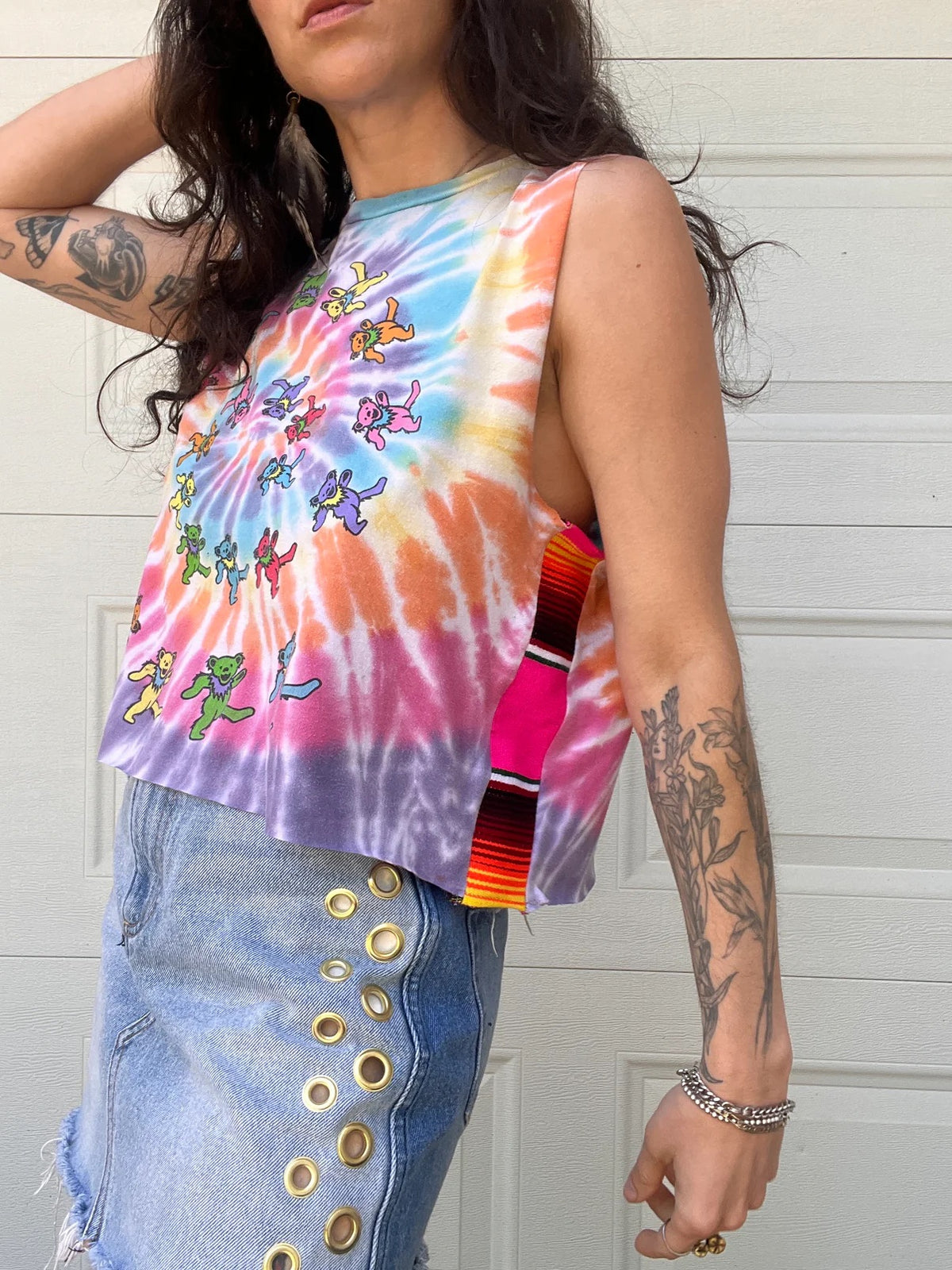 Grateful Dead Tie Dye Serape Stripe Crop Tank Top