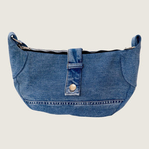 Brooklyn Crescent Upcycled Denim Crossbody Bag Light Blue