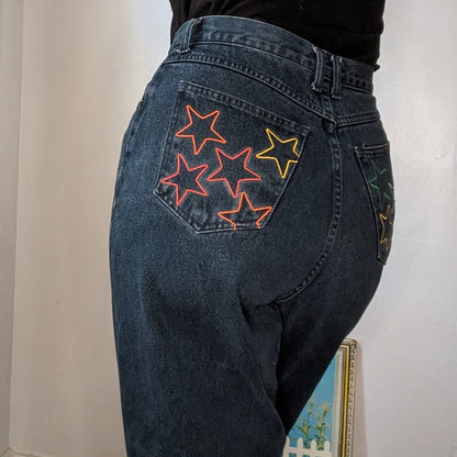 Reworked Embroidered Rainbow Star Pocket Jeans