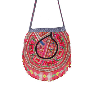 Upcycled Hmong Jacket with Beads Textile One of a Kind Crossbody Bag - Thailand