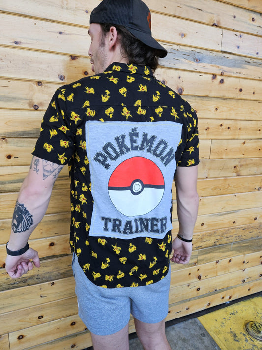 Men's Pikachu Pokémon Trainer casual button up shirt Large