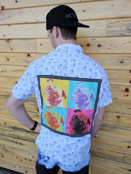 Pugs Pop Art Print men's upcycled shirt