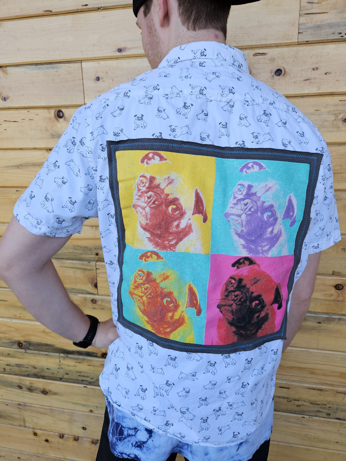 Pugs Pop Art Print men's upcycled shirt