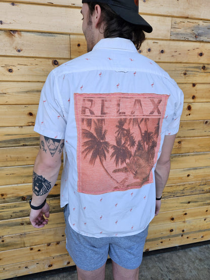 Pink Flamingo Relax casual men's button up shirt size Large