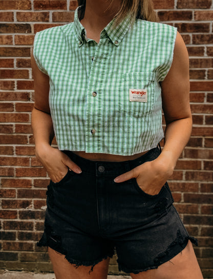 Authentic Wrangler reworked button up crop top