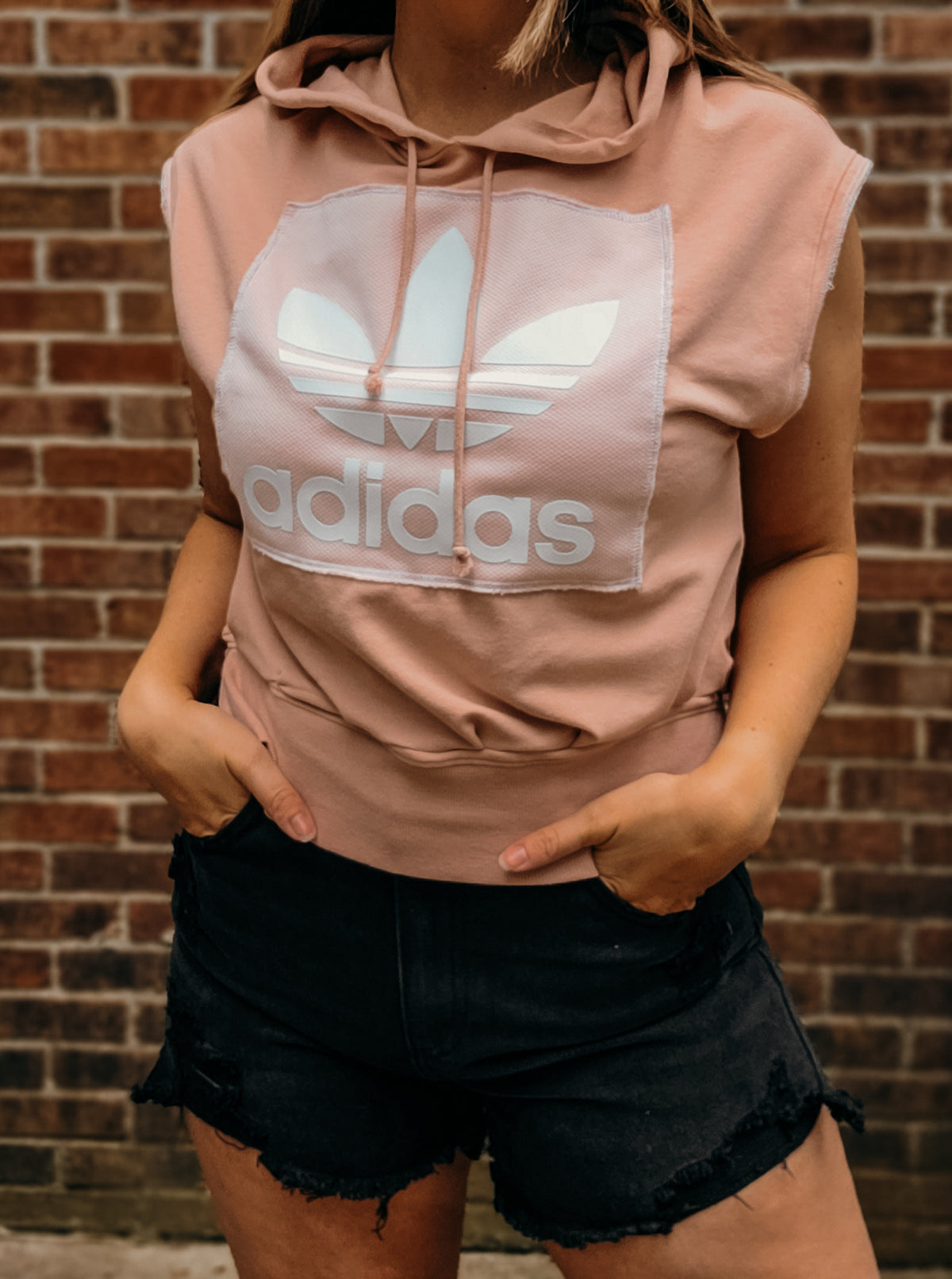 Cropped sleeveless Adidas Hoodie Rework