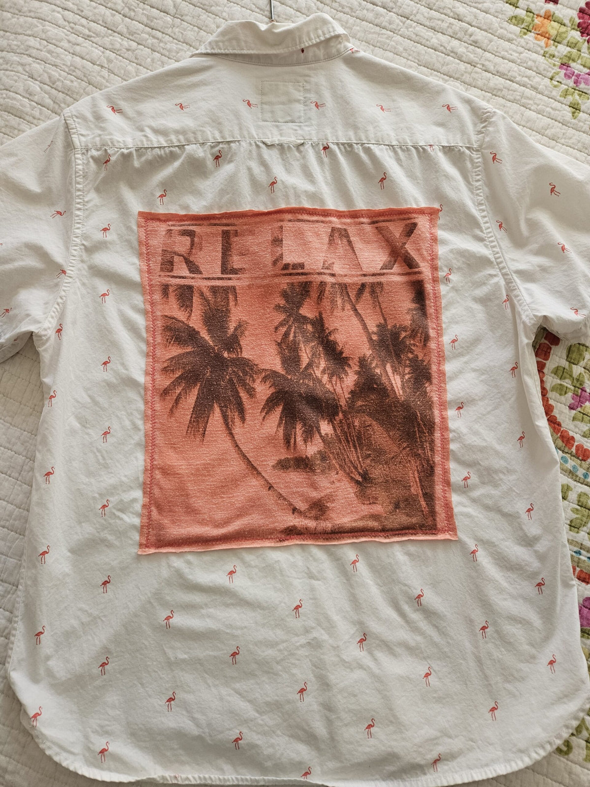 Pink Flamingo Relax casual men's button up shirt size Large