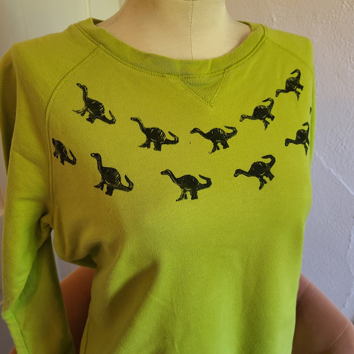 Lime Green Dino Print Sweatshirt