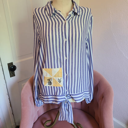 Tie Button Down with Patches