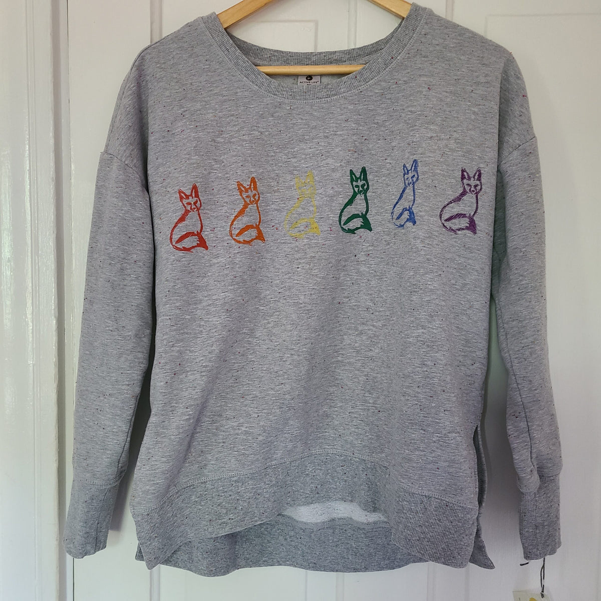 Heather Gray Sweatshirt with Rainbow Fox Print