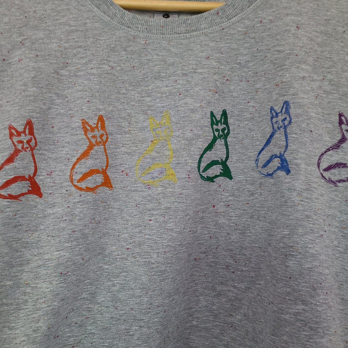 Heather Gray Sweatshirt with Rainbow Fox Print