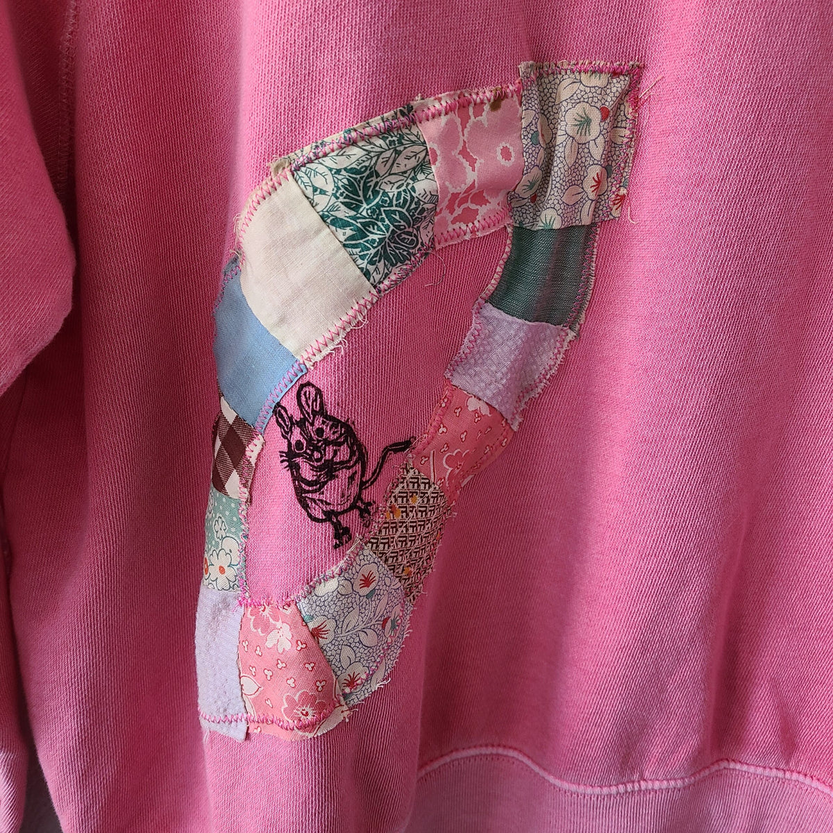 Field Mouse and Vintage Quilt Piece Pink Sweatshirt