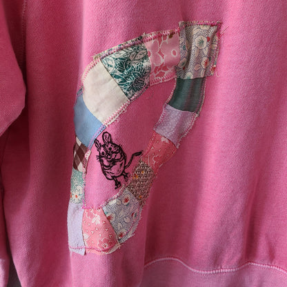Field Mouse and Vintage Quilt Piece Pink Sweatshirt
