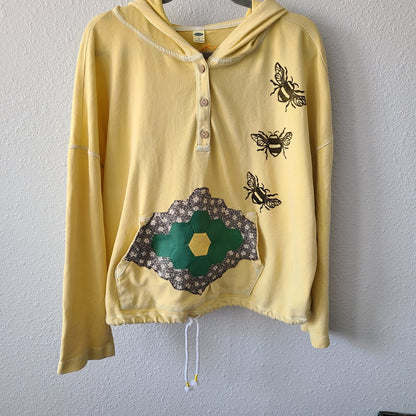 Bumblebee Print with Vintage Quilt Piece Hoodie