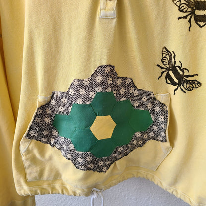 Bumblebee Print with Vintage Quilt Piece Hoodie