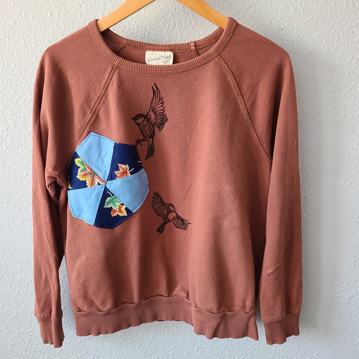 Birds in Flight Print with Vintage Quilt Piece Sweatshirt