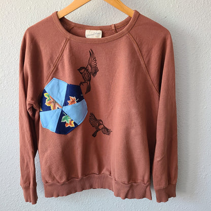 Birds in Flight Print with Vintage Quilt Piece Sweatshirt