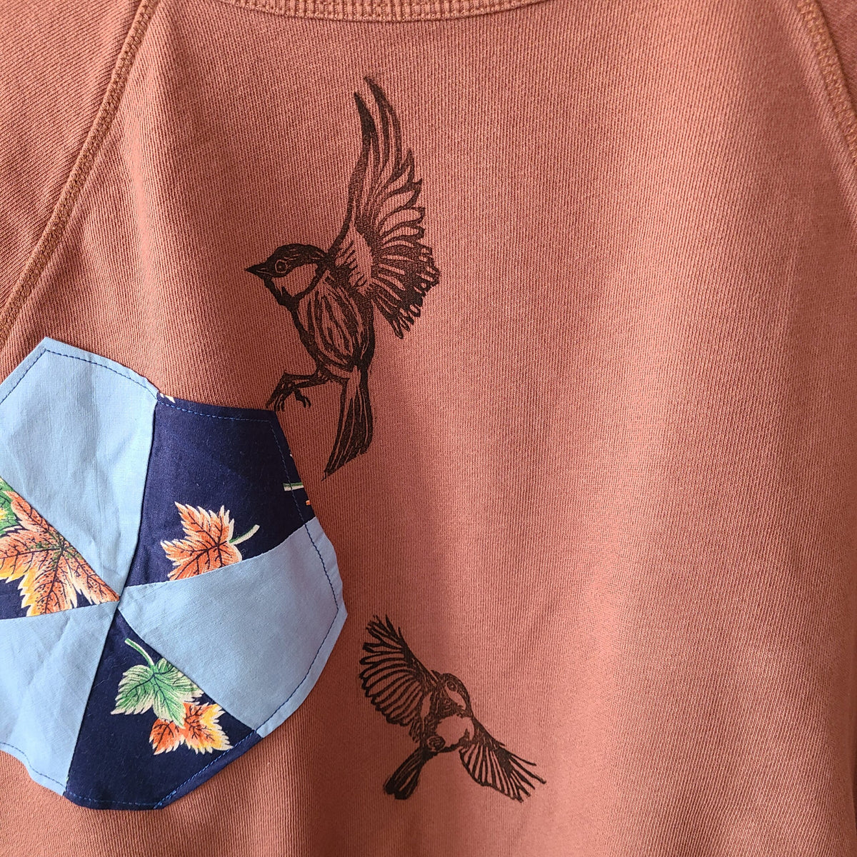 Birds in Flight Print with Vintage Quilt Piece Sweatshirt