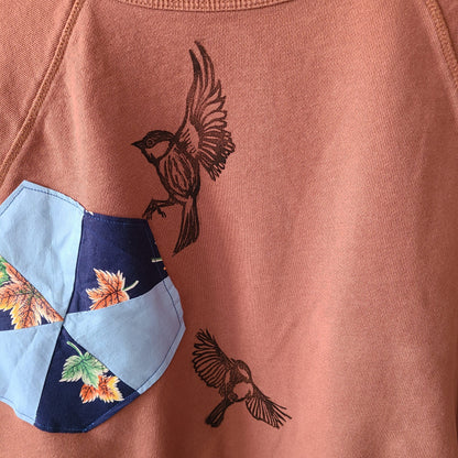 Birds in Flight Print with Vintage Quilt Piece Sweatshirt