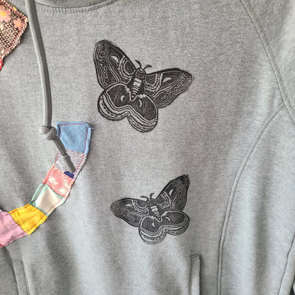 Moths and Vintage Quilt Piece Hoodie