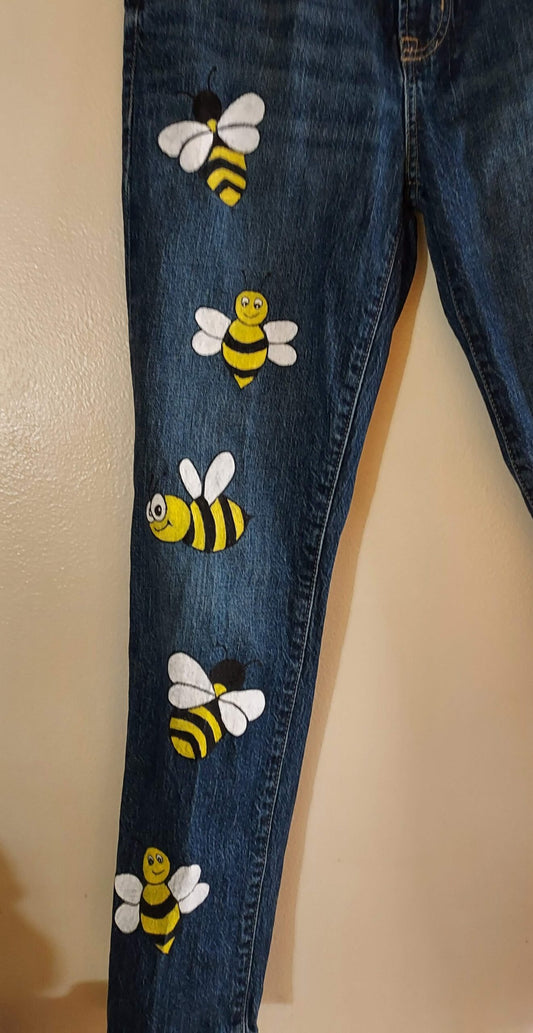 Gap Boyfriend Jeans W27 (Size 4) - Hand-Painted Bees