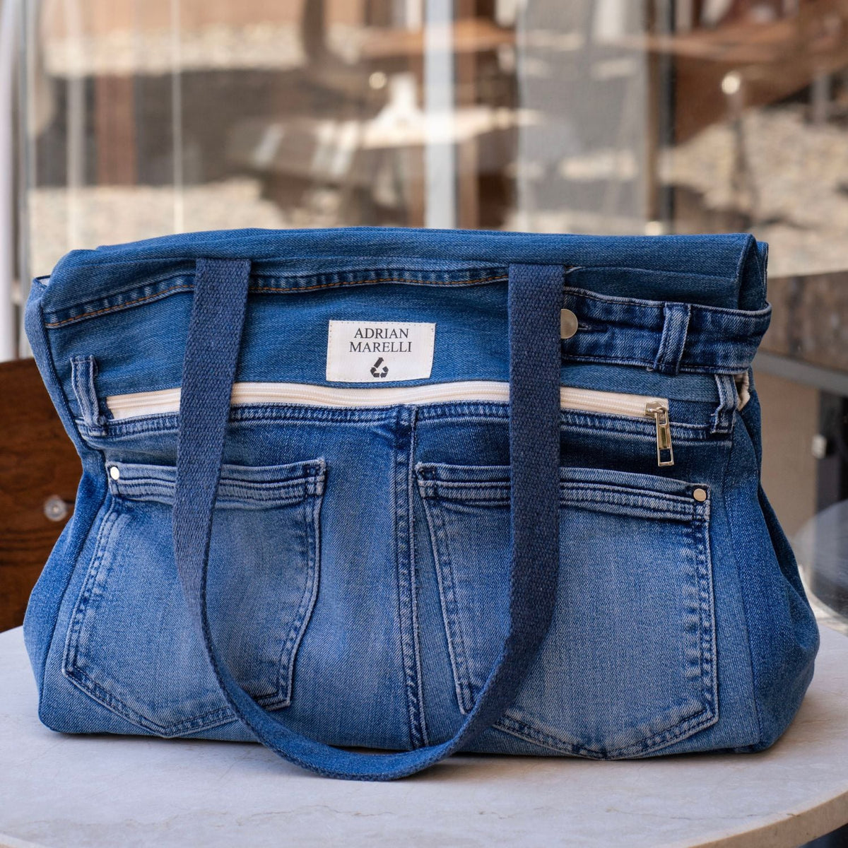 Upcycled Denim Sports Tote - Blue