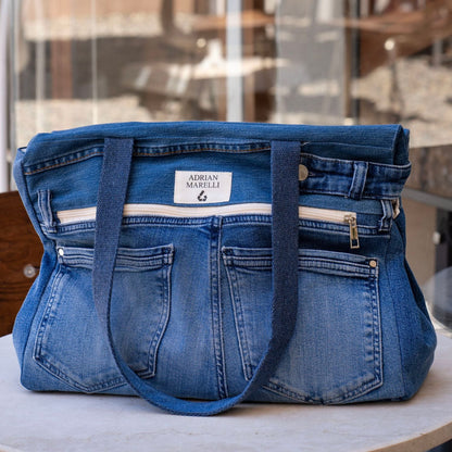 Upcycled Denim Sports Tote - Blue