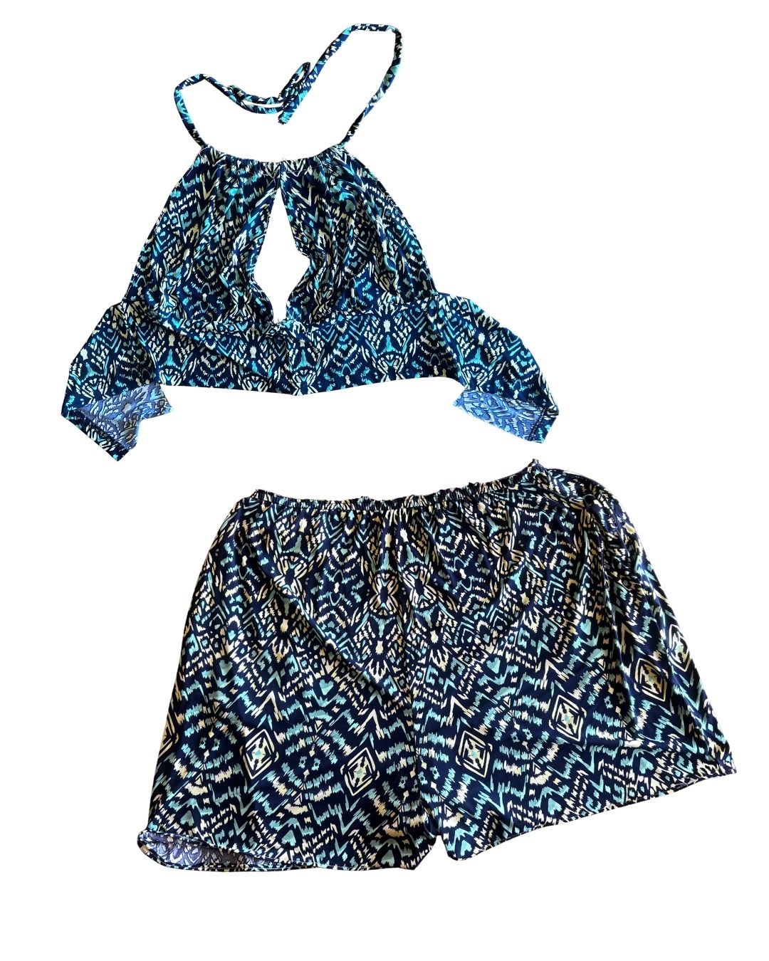 Midnight Mirage Two-Piece Set – One-of-a-Kind Handmade Halter Top & Shorts Set