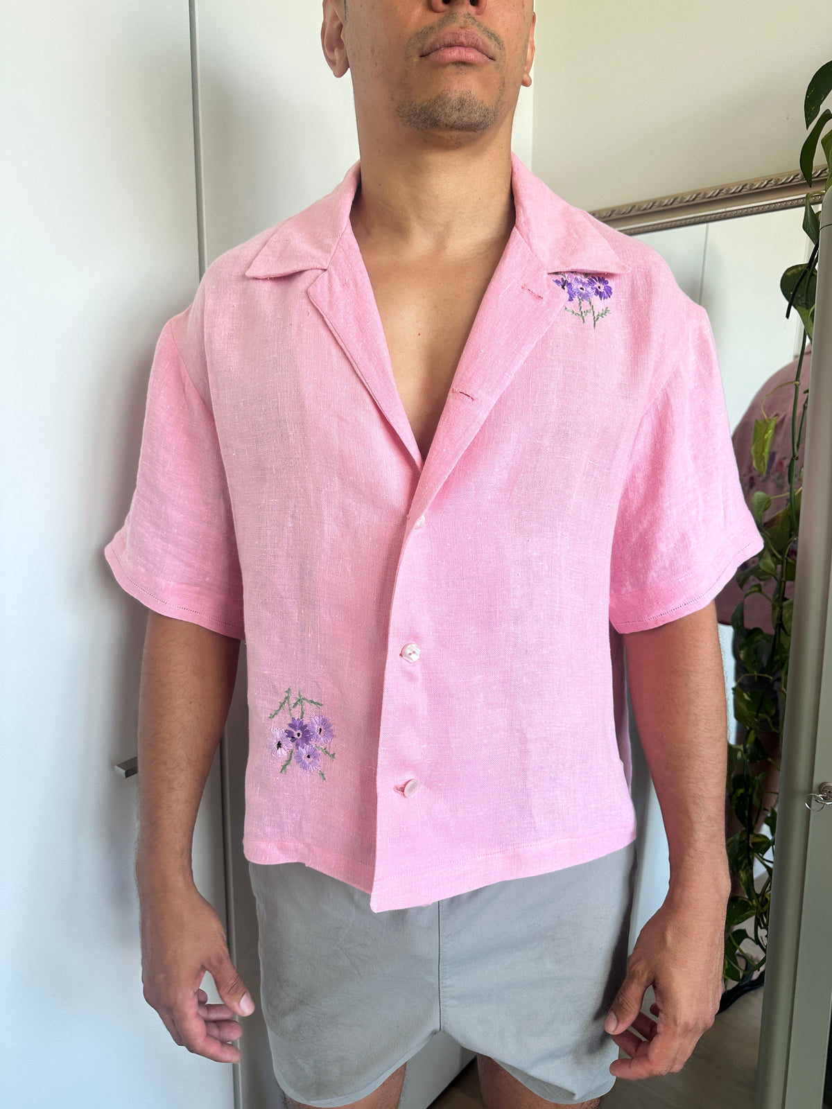 Pink Irish Linen Embroidered Cropped Top by Finding Doll, photo 12