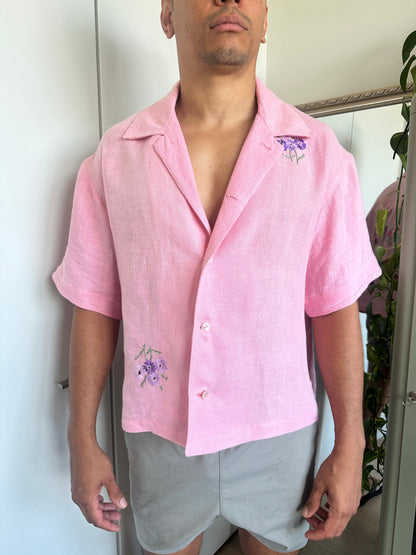 Pink Irish Linen Embroidered Cropped Top by Finding Doll, photo 12