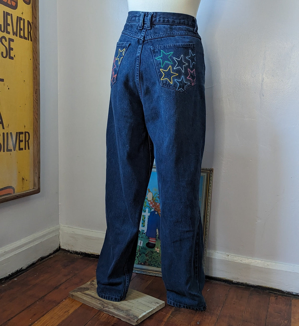 Reworked Embroidered Rainbow Star Pocket Jeans