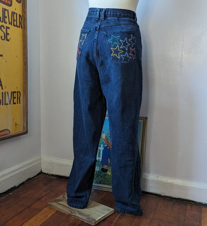 Reworked Embroidered Rainbow Star Pocket Jeans