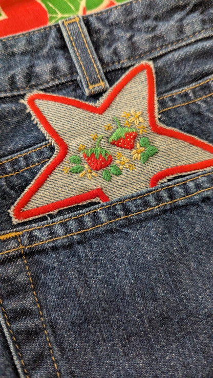 Embroidered Strawberry Star Patch