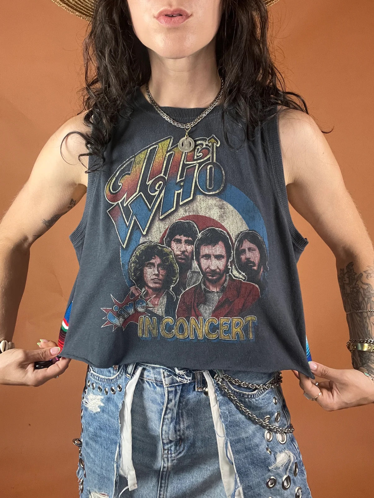 The Who Side Striped Crop Tank Top