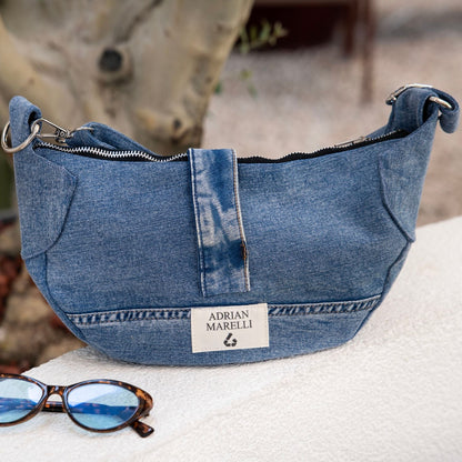 Brooklyn Crescent / Upcycled Denim Crossbody Light Blue