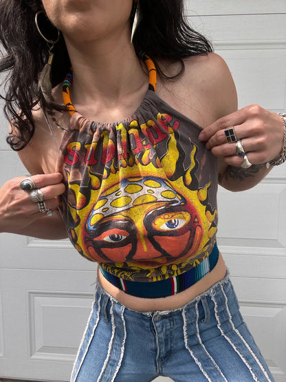 Sublime Beaded Halter Backless Halter Crop Top