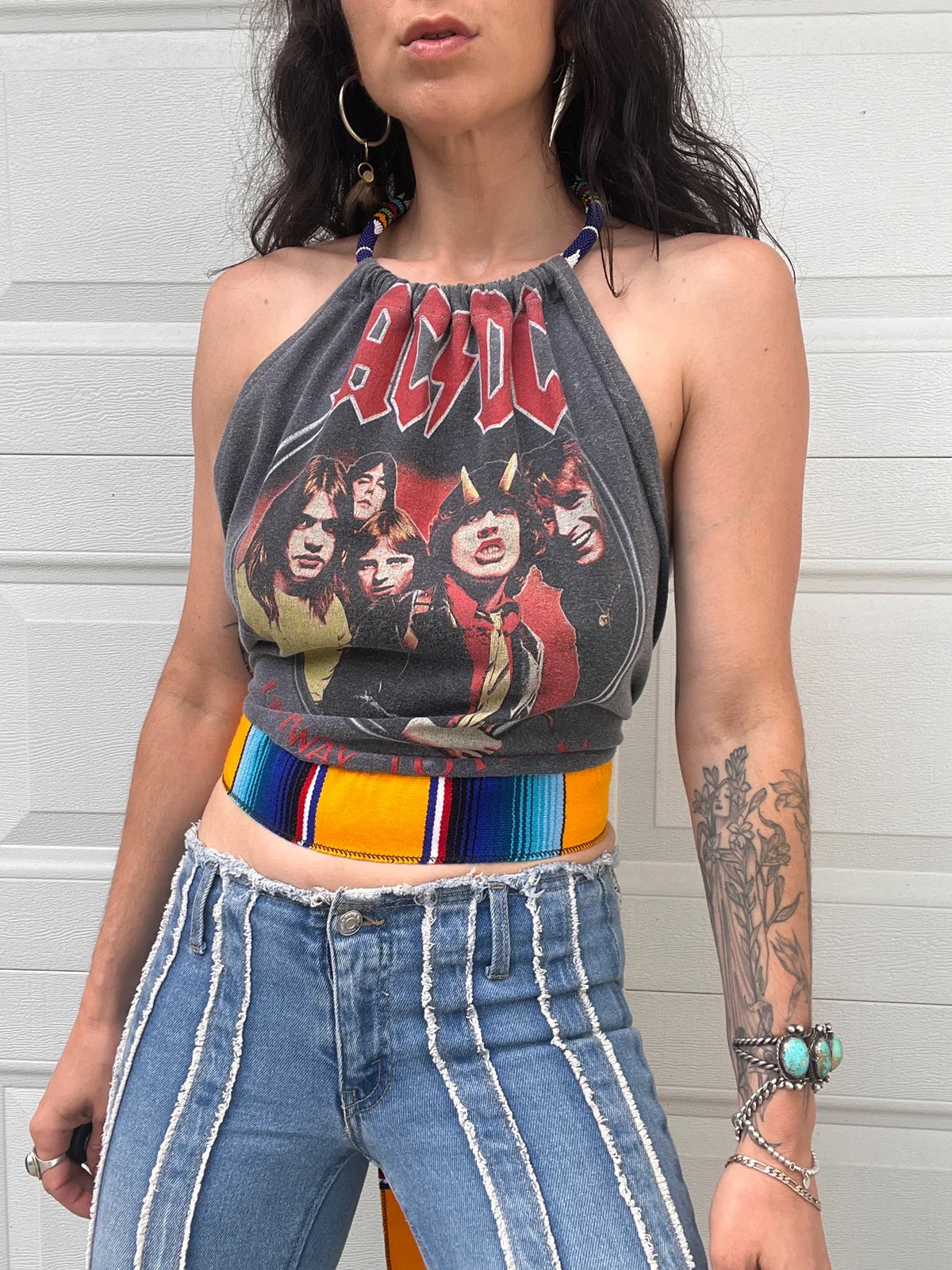 ACDC Beaded Halter Backless Halter Crop Top