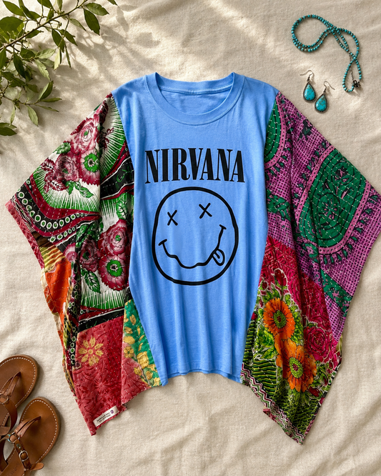 Nirvana Inspired Handmade Boho Poncho Top