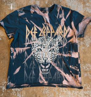Upcycled Def Leppard Leopard Bleached Band Tee (Size L)
