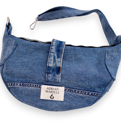 Brooklyn Crescent / Upcycled Denim Crossbody Light Blue