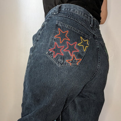 Reworked Embroidered Rainbow Star Pocket Jeans