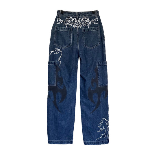 Hand Painted Cybersigilism Cargo Jeans
