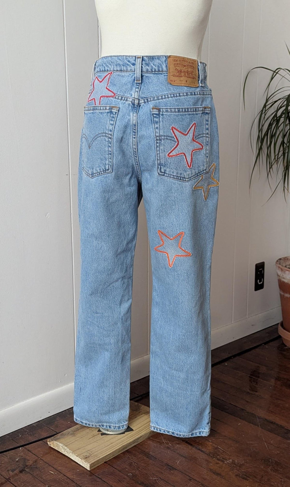 Patchwork Star Jeans- Light Wash Levi's with Handmade Star Patches