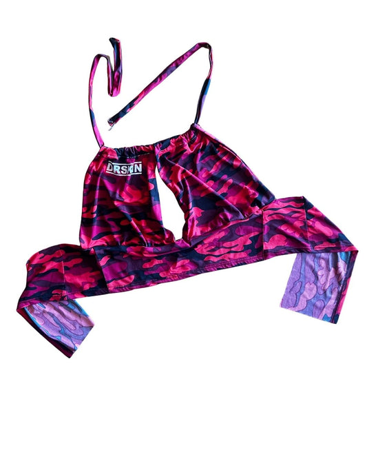 Upcycled Red Camo Halter Crop Top