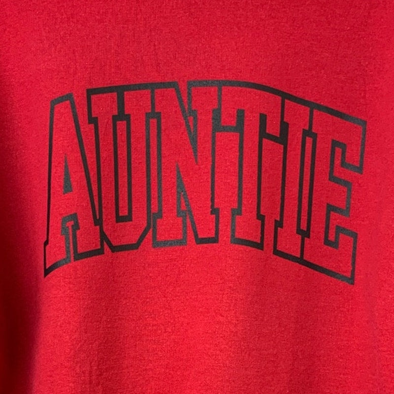 Upcycled Hand Printed Womens Size Large Red Auntie Aunt Crew Neck Sweatshirt