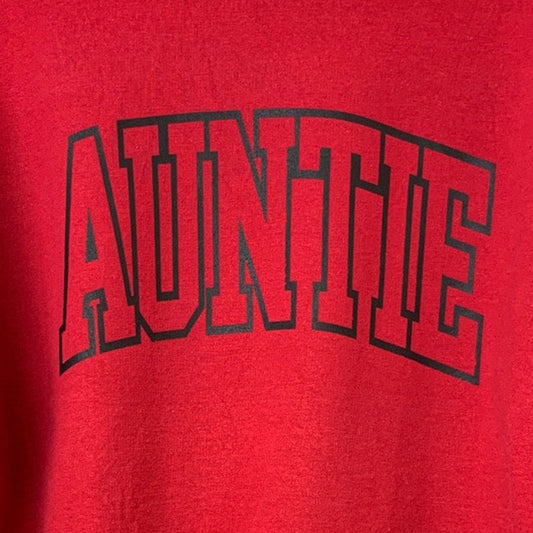 Upcycled Hand Printed Womens Size Large Red Auntie Aunt Crew Neck Sweatshirt